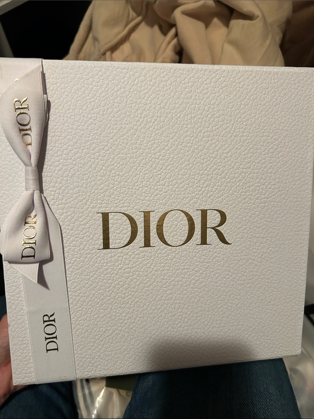 Dior White Box with Gold Logo and Ribbon